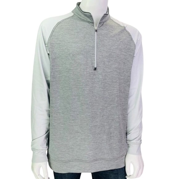 Straight Down Mens Quarter 1/4 Zip Pullover Off White Gray Stretch Size L - Picture 2 of 12